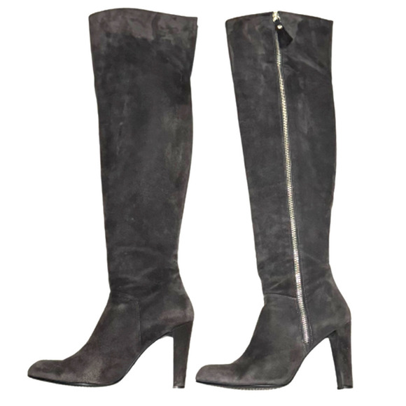 Stuart Weitzman Dark Gray Suede Over The Knee Thigh High Heeled Boots US 7 - Picture 4 of 13